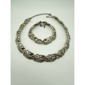Vintage Puccini Silver Tone Textured Leaf Choker Necklace and Bracelet Set